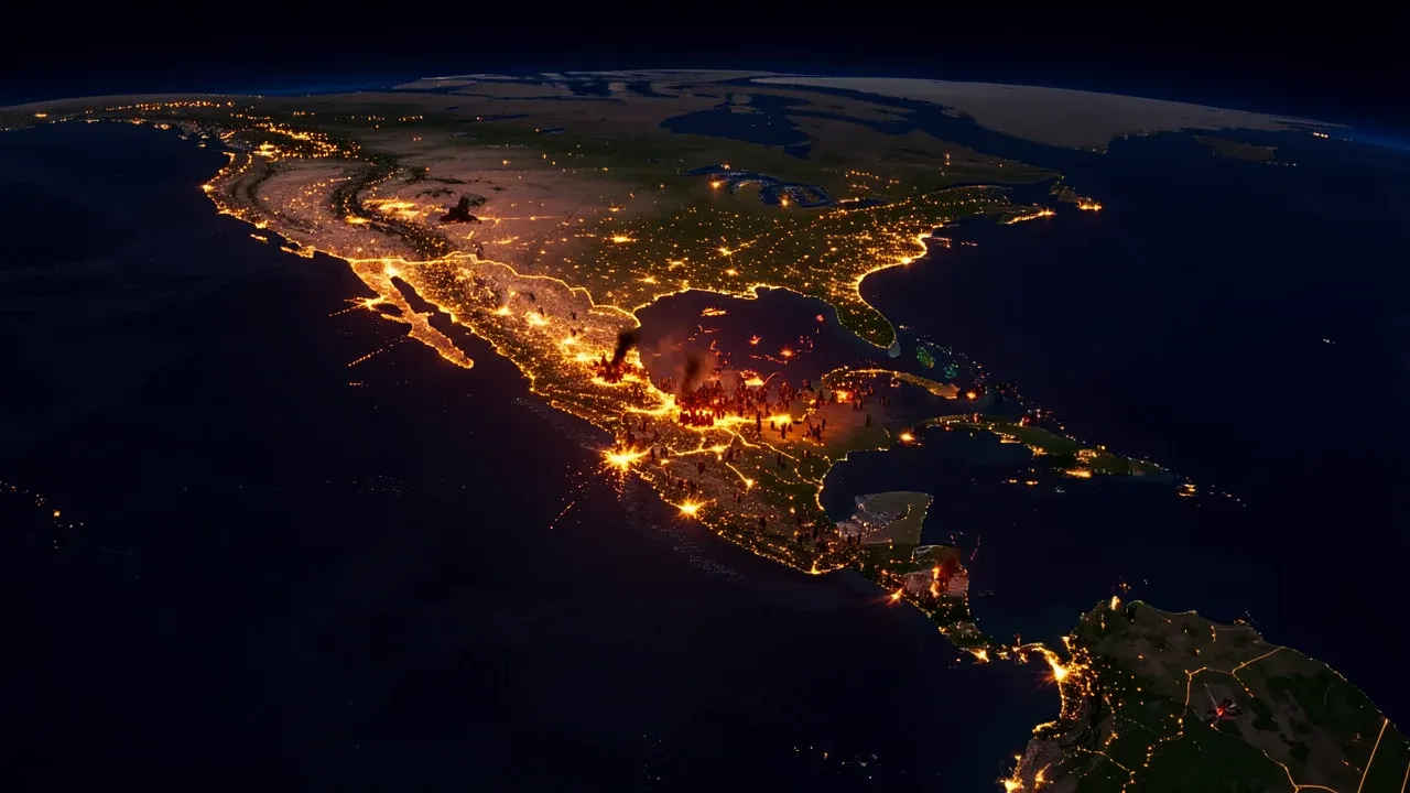 The Americas at night — Mexico illuminated by political and cartel chaos