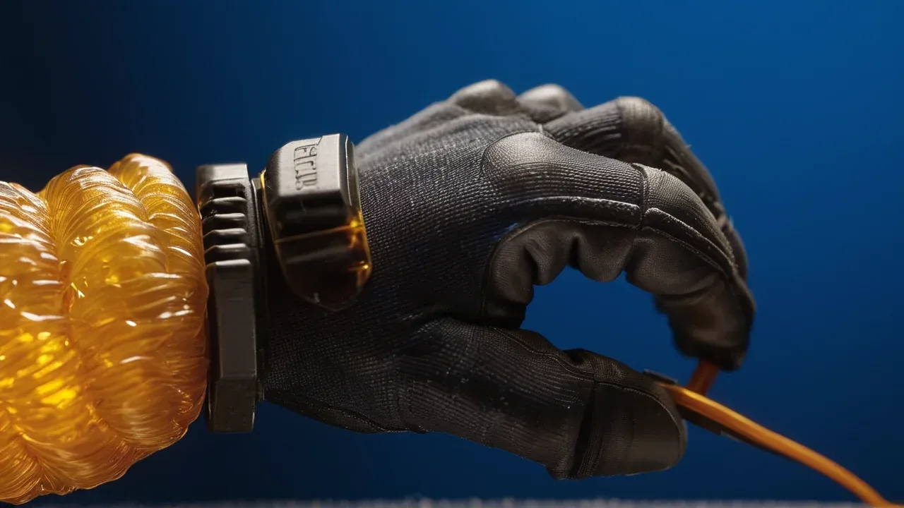 A gloved operator isolates one luminous connection