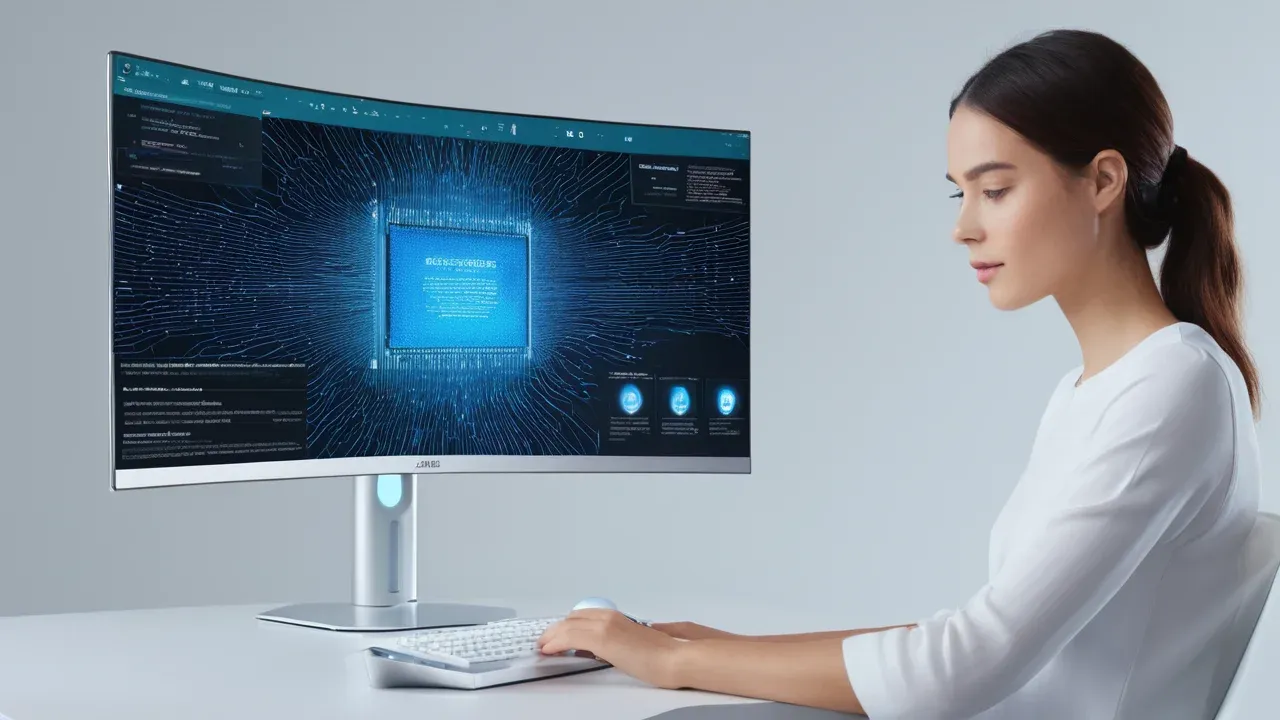 A high-performance personal computer visualized with an interconnected neural network.