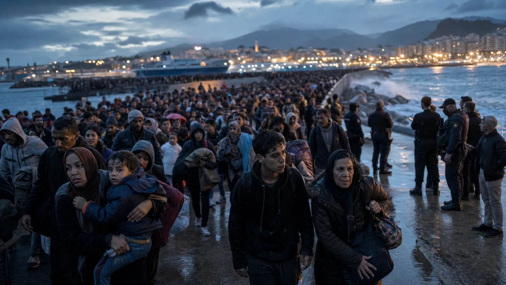 Thousands of migrants reach Ceuta at dawn as outnumbered Spanish authorities struggle to manage the crossing.