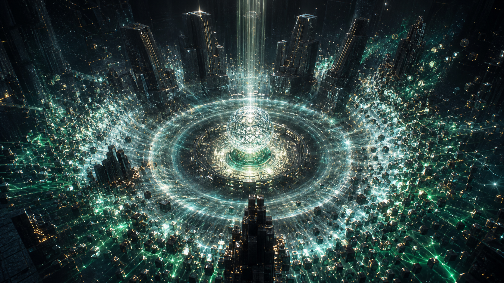 An AI citadel built around a futuristic processor represents the new economics of frontier intelligence.