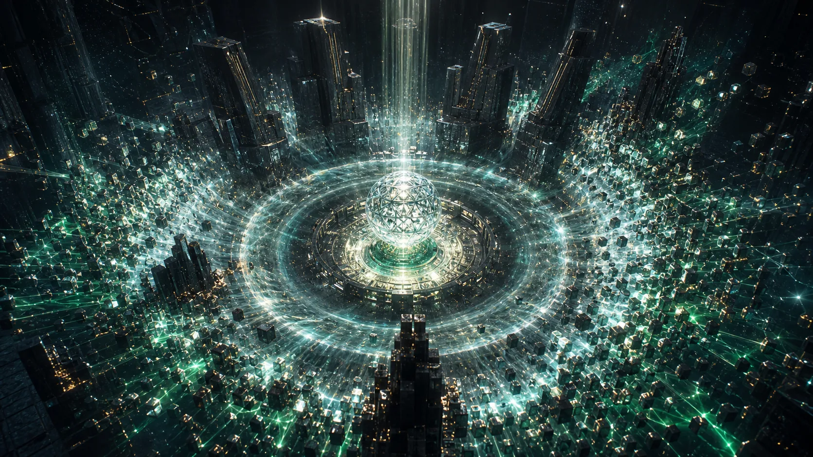 An AI citadel built around a futuristic processor represents the new economics of frontier intelligence.