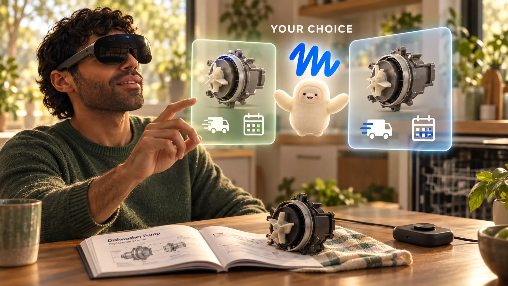 An imagined buying decision keeps competing options visible and the final choice with the person.