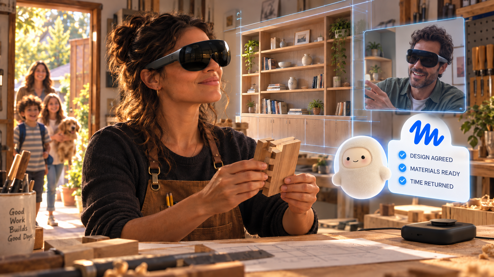 A possible small-business dividend: shared spatial design and an agent’s coordination help a maker complete the work.