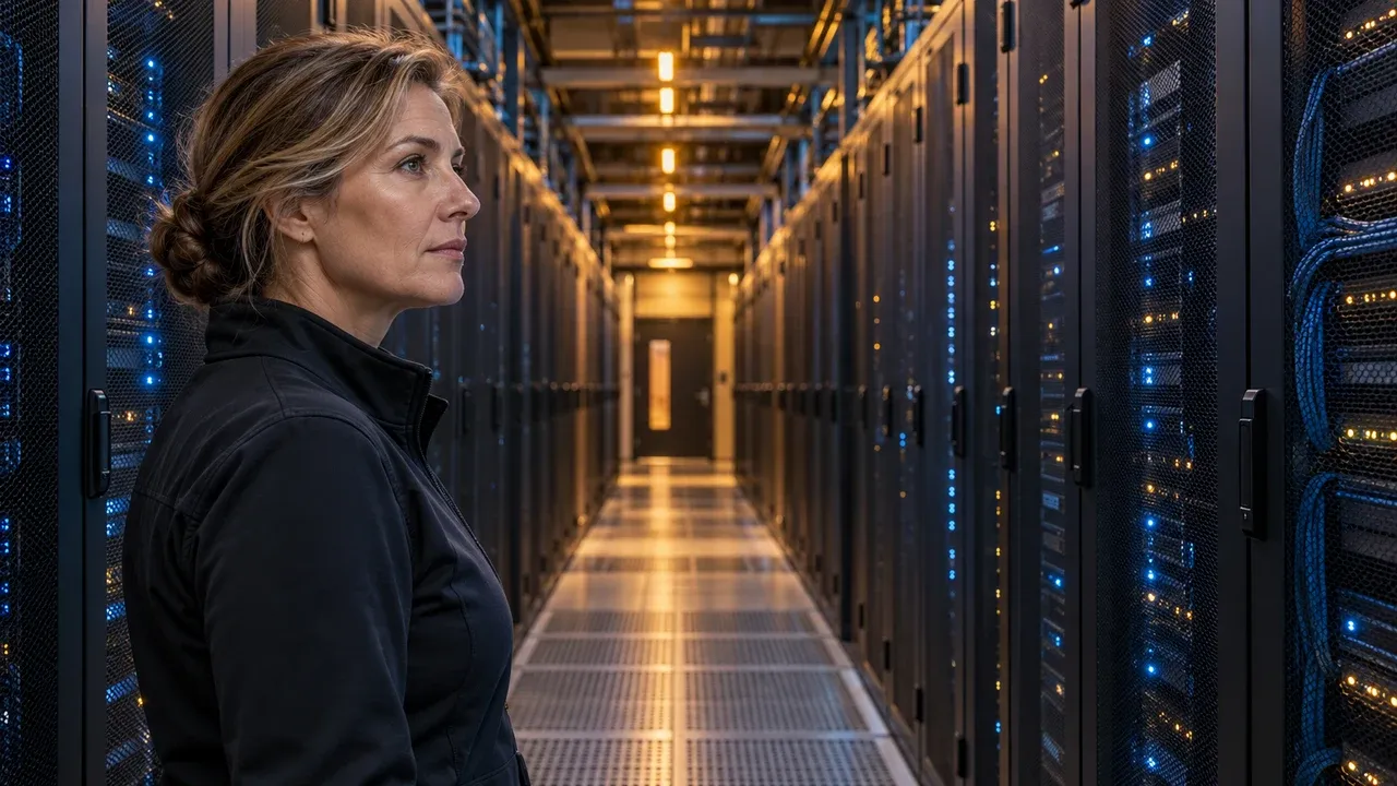 Conceptual illustration of a data-center aisle as a tangible capital investment.