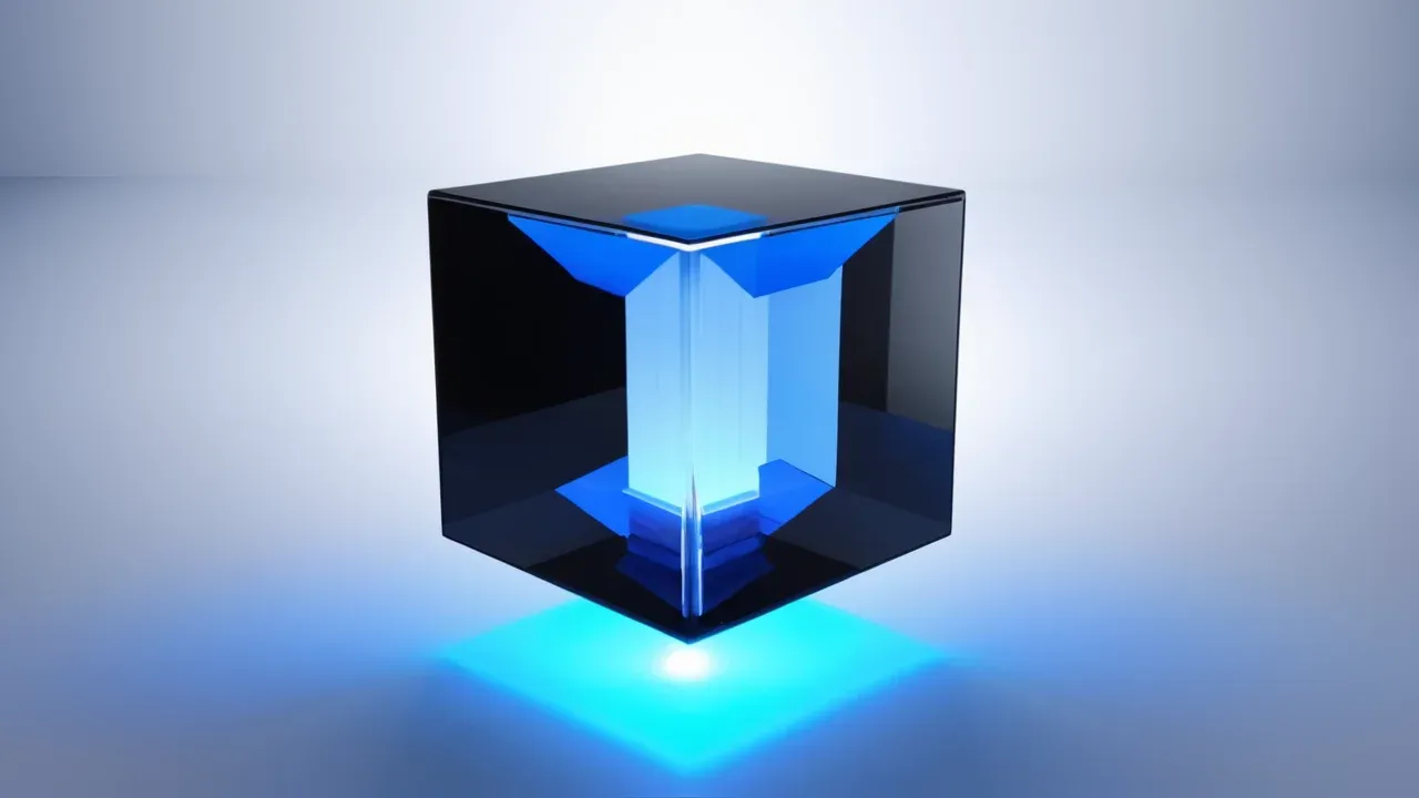 A black cube against a blue background, illustrating Obscura’s compact browser design.