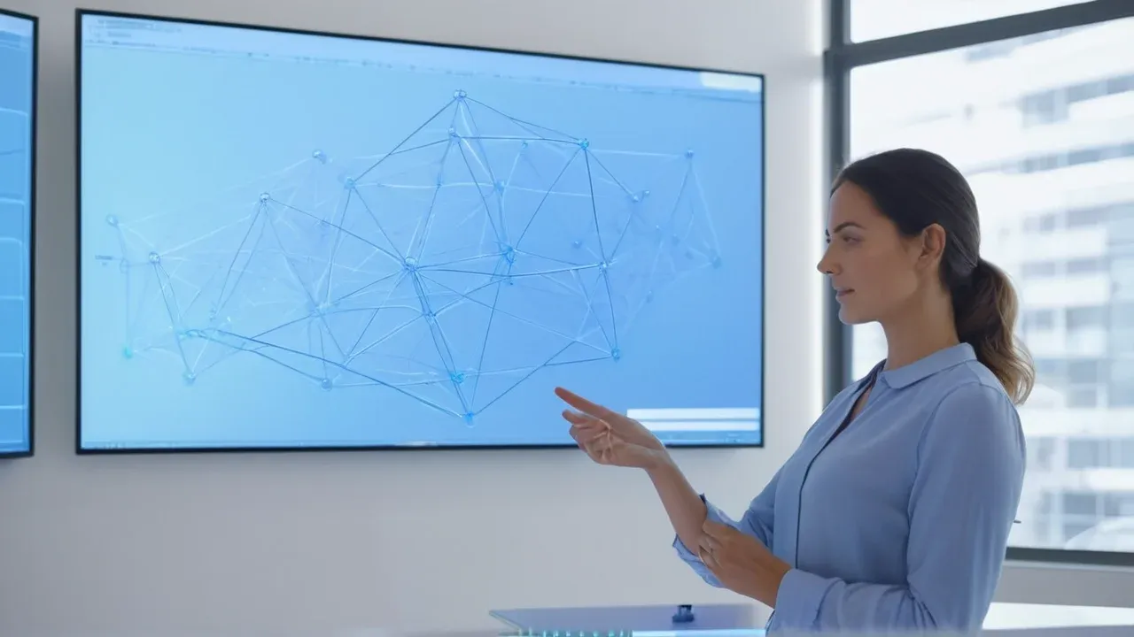 An engineer examines a translucent graph schematic in a bright laboratory.