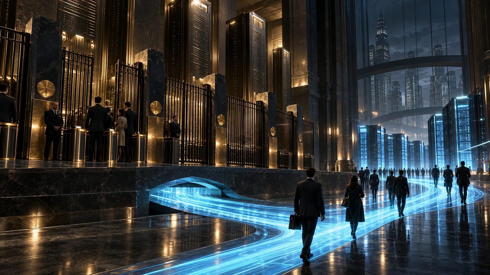 A luminous low-cost compute path bypasses guarded premium infrastructure as business users move toward open access.