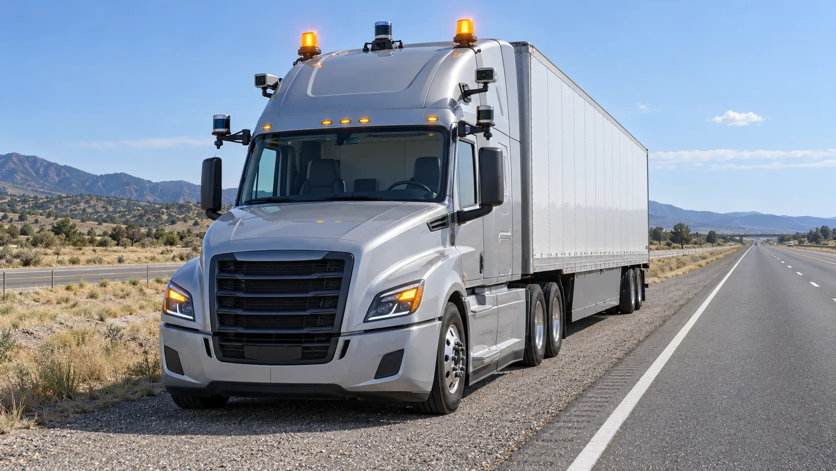 The exemption permits Level 4 autonomous trucks stopped on a roadway to use elevated amber cab-mounted beacons alongside standard hazard flashers.