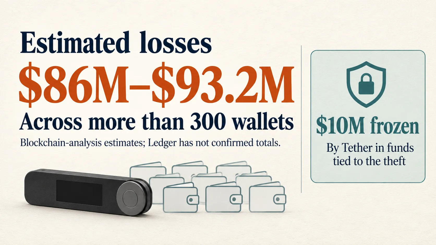 On-chain researchers estimate losses of $86 million to $93.2 million across more than 300 wallets, while Tether froze $10 million tied to the theft.