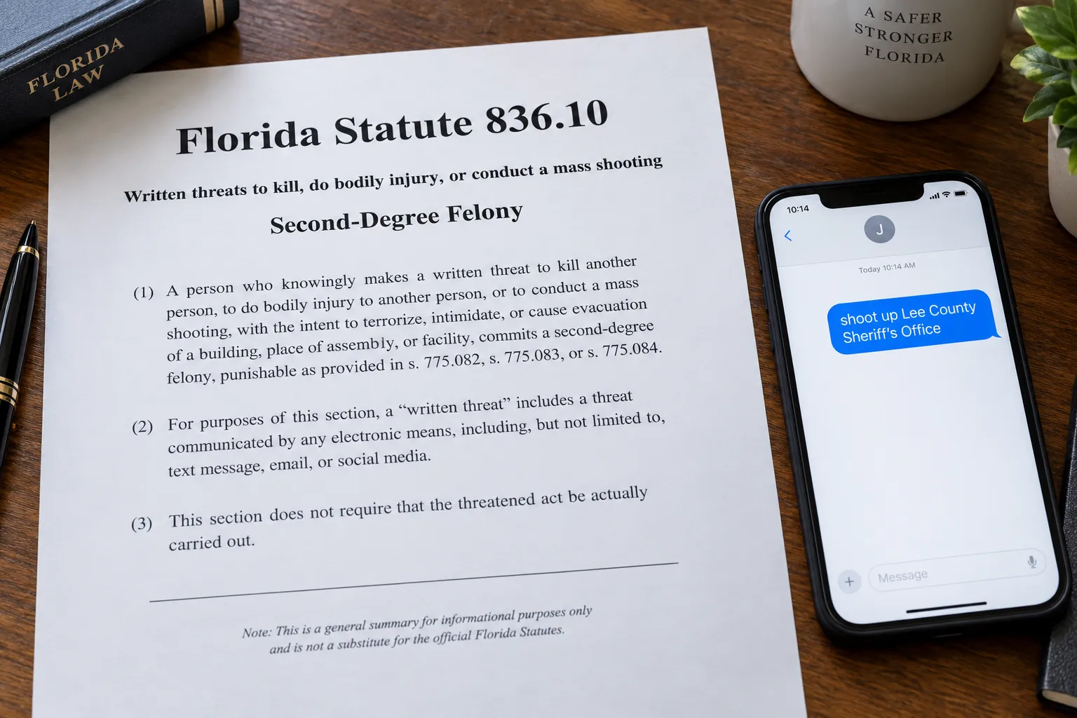 Florida charges a woman with a second-degree felony under Statute 836.10 after her AI chat entries threatening the Lee County Sheriff's Office were flagged by Anthropic's safety systems.