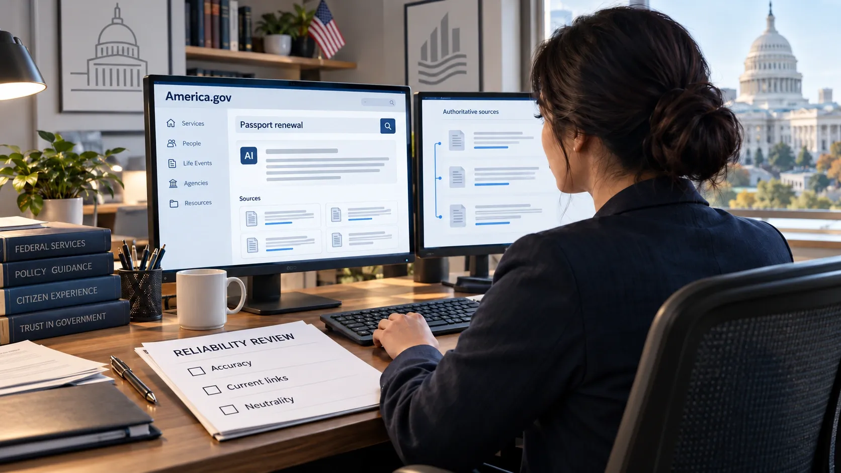 Conceptual public-service specialist reviewing America.gov answers for accuracy, current links, and neutrality.