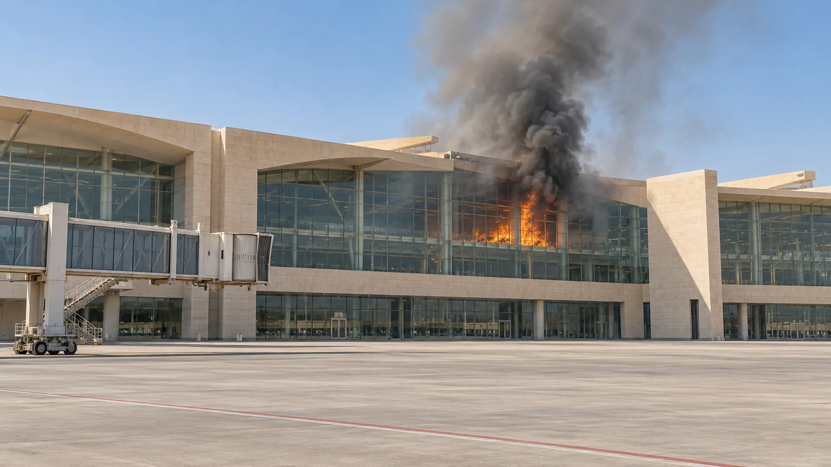 Illustration: A reported projectile strike caused a fire in Terminal 4 at King Khalid International Airport, which authorities closed to verify safety, canceling hundreds of flights.