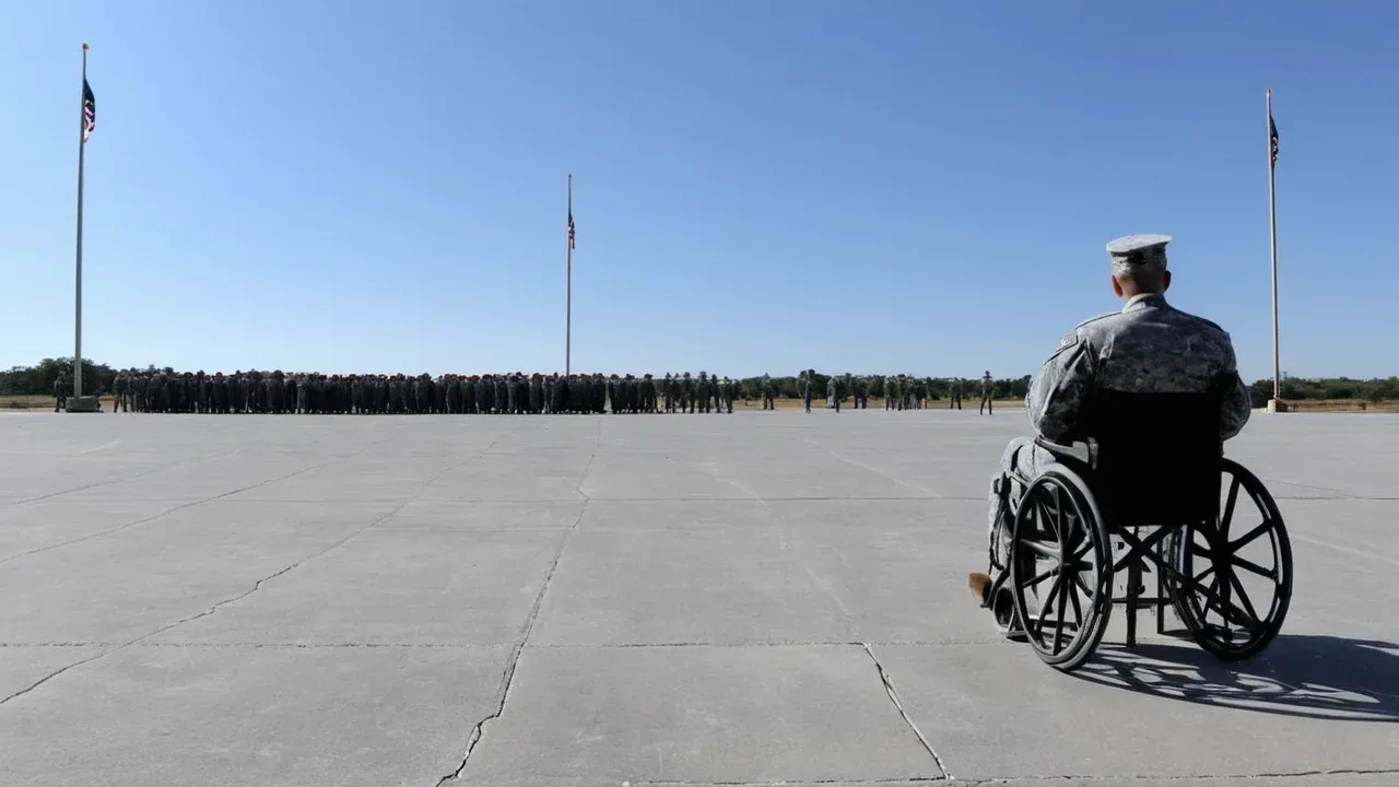 The Fort Hood execution site stands stark under the Texas sun, with an empty wheelchair in the foreground symbolizing the paralyzed inmate and the logistical complexities of the livestreamed firing squad.