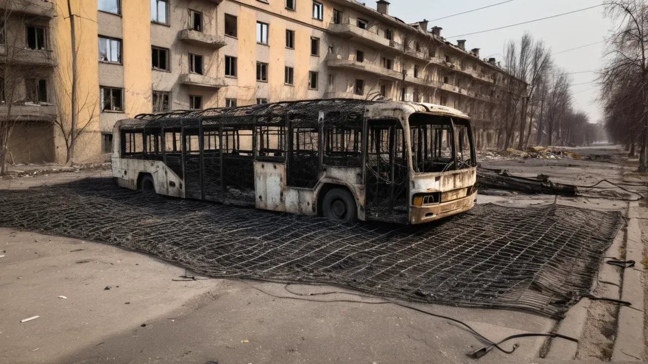 The charred remains of a public bus in Kramatorsk after a Russian glide bomb strike killed at least 30 people and injured 18 others during morning rush hour.