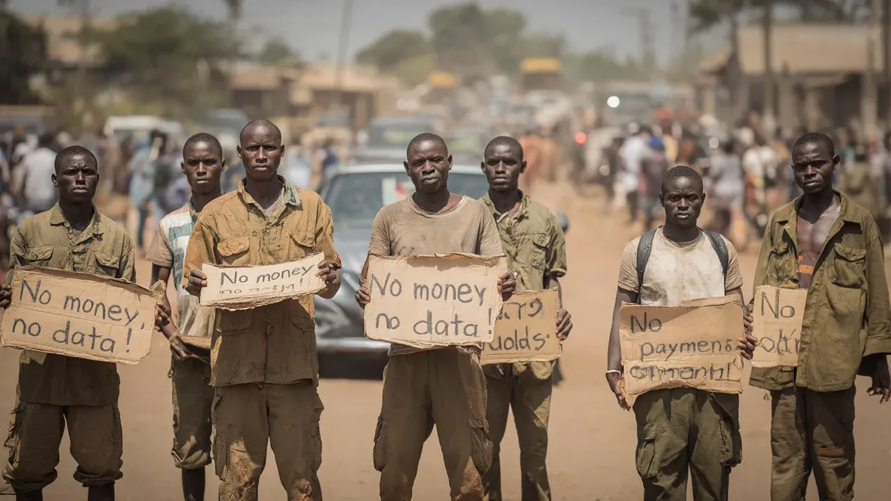 Health workers and surveillance teams gathered in Bunia to demand unpaid wages, holding placards reading 'No money, no data!' as authorities struggled to contain the Ebola outbreak.