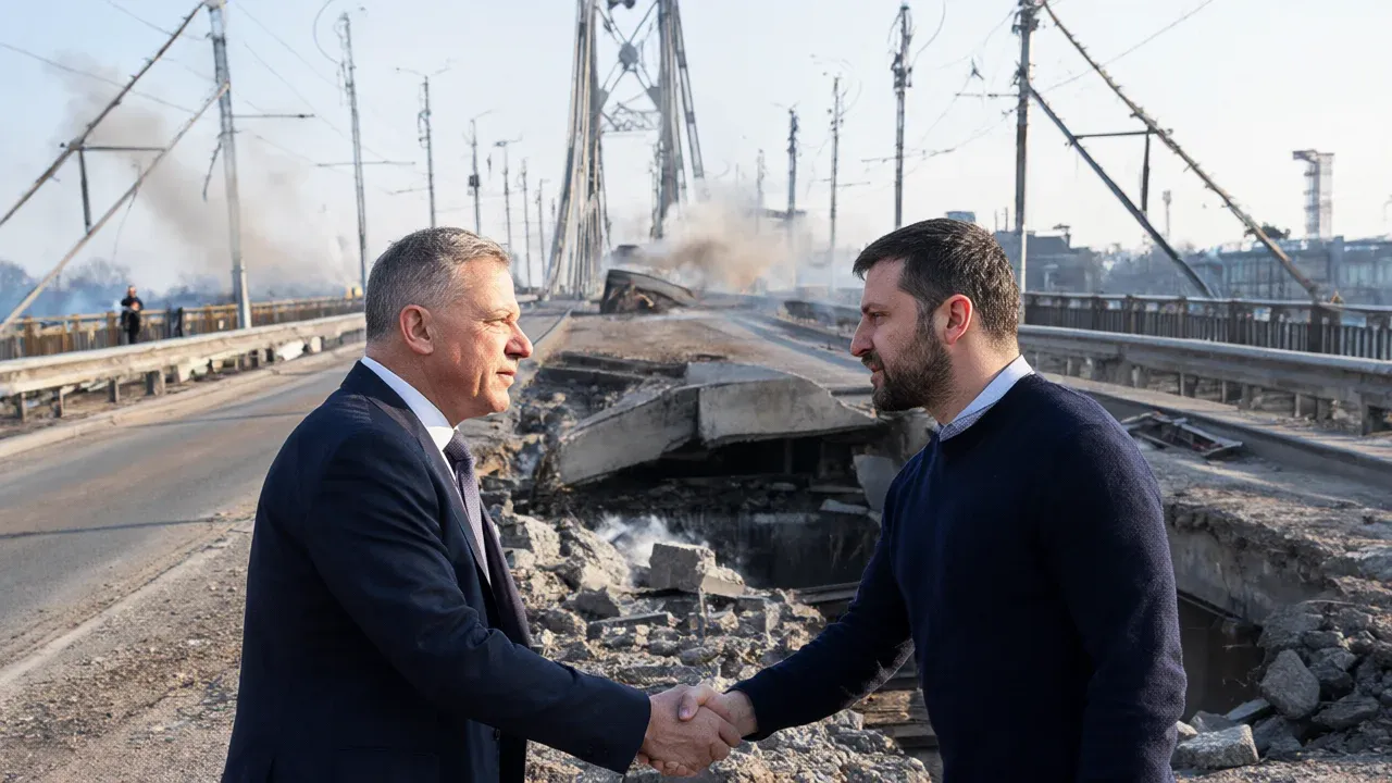 Chancellor Friedrich Merz met with President Volodymyr Zelenskyy on the damaged Pivnichnyi Bridge in Kyiv to announce a new military aid package, underscoring Western support despite ongoing Russian drone strikes.
