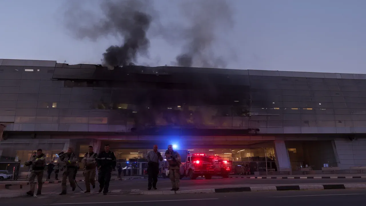 Smoke rises from King Khalid International Airport in Riyadh following Houthi missile strikes that forced the suspension of airport operations and caused significant casualties.