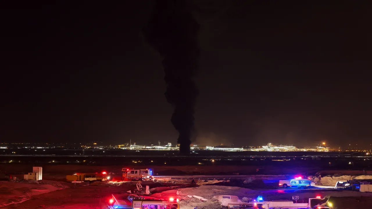 Smoke rises from King Khalid International Airport in Riyadh as emergency crews respond to a second Houthi strike that killed one person and injured 11 others.