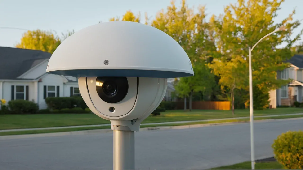 A Flock Safety camera in a suburban neighborhood illustrates the growing friction between surveillance technology and public privacy rights.