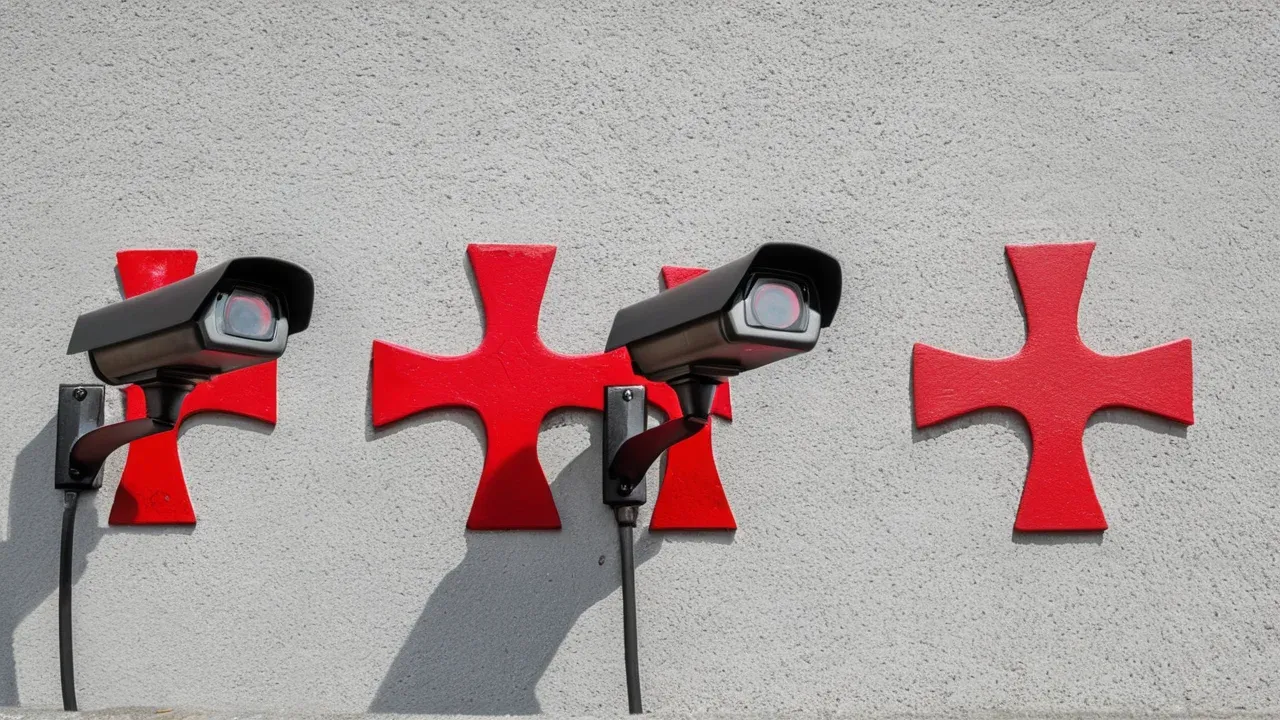 A symbolic image of surveillance cameras crossed out by a red mark, representing the legislative effort to ban federal use of license plate readers.