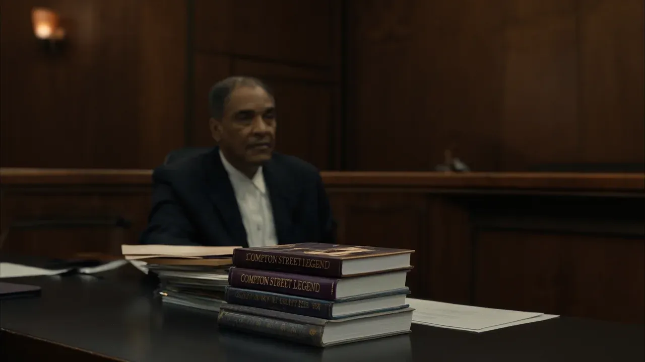 Duane 'Keffe D' Davis sits in a Las Vegas courtroom with his memoir, which prosecutors used as key evidence to secure his conviction for the murder of Tupac Shakur.