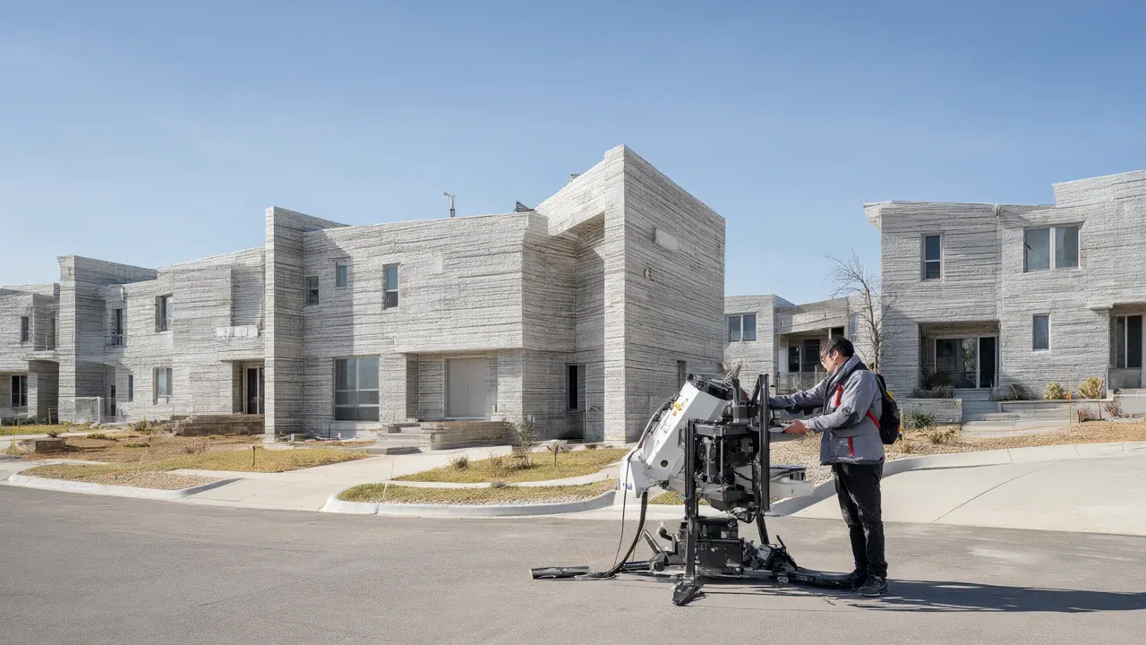 ICON's Titan robotic printer technology is scaling to address the U.S. housing shortage, with completed communities like Wolf Ranch in Texas demonstrating the viability of 3D-printed construction.