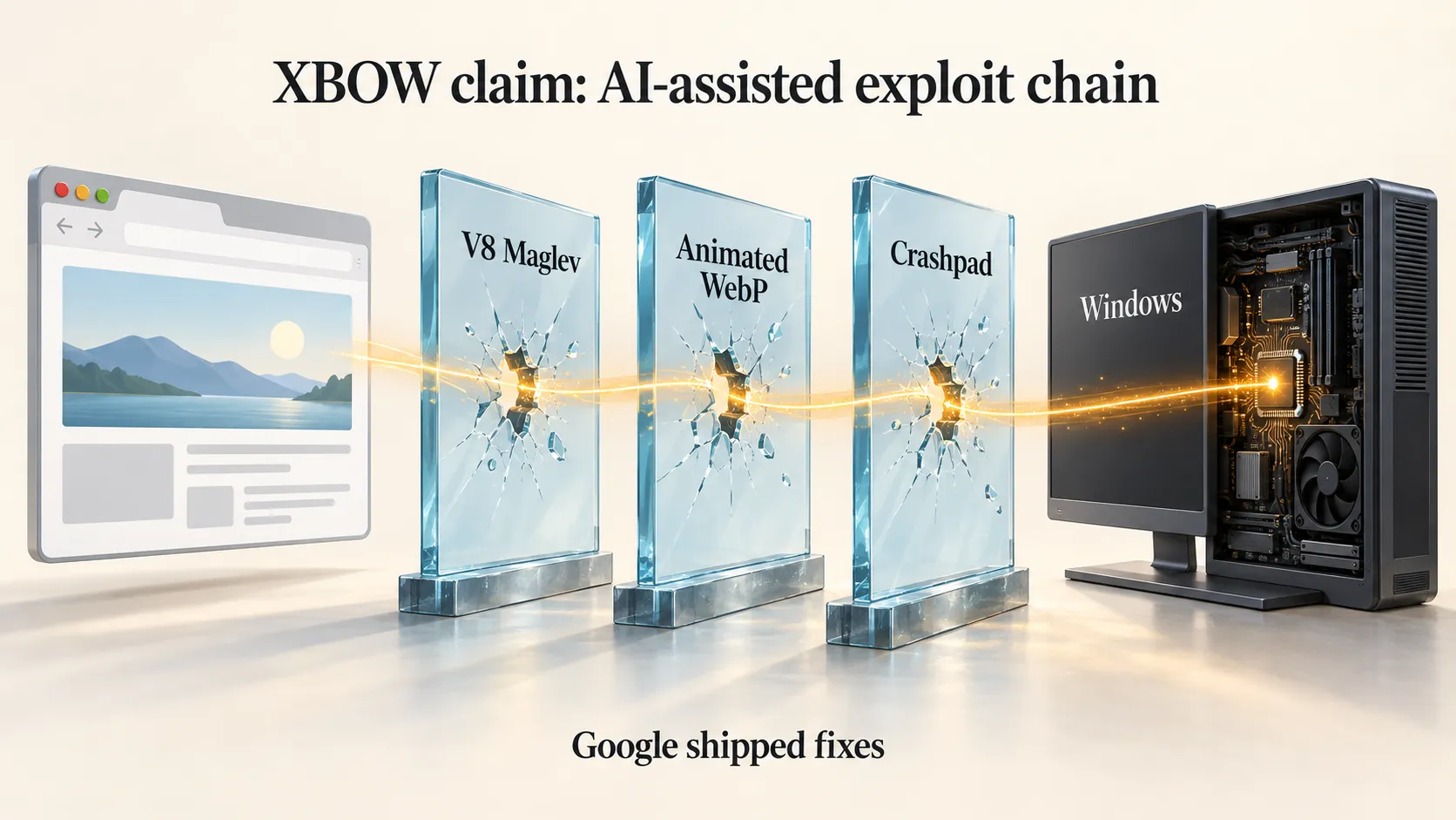 XBOW says AI helped identify three flaws chained into a Chrome exploit that could take over a Windows machine; Google shipped fixes.