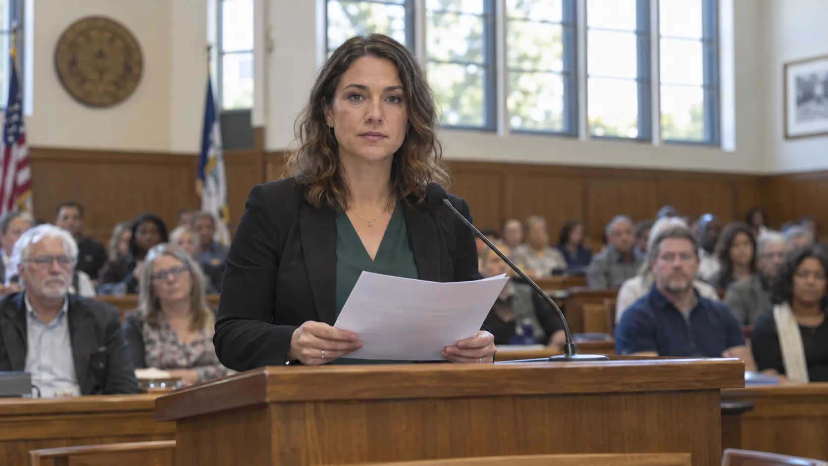 A resident speaks at a Salem council chamber as Amazon announces the end of nondisclosure agreements for data center projects.