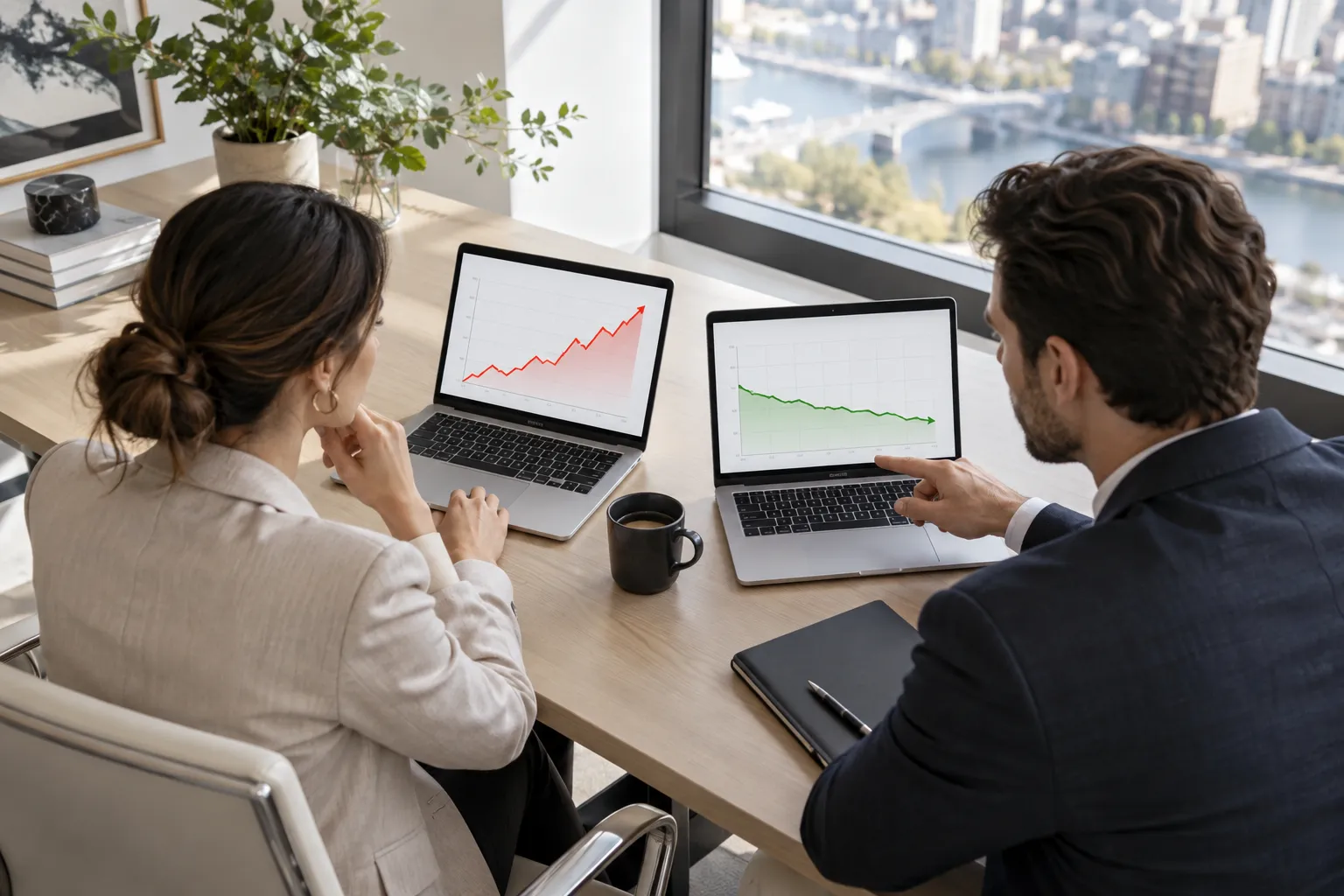 Editorial illustration of a team reviewing infrastructure and workload performance.