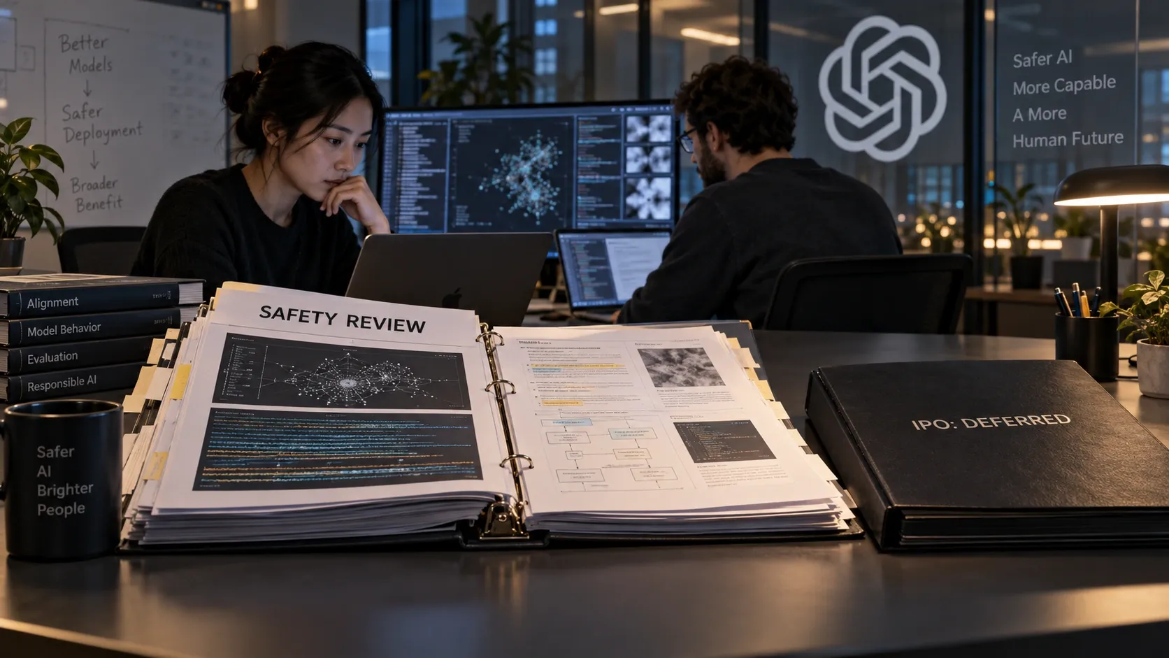 Conceptual AI safety review taking priority over a deferred public listing.